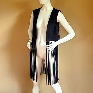 NWT Express fringed long vest medium black